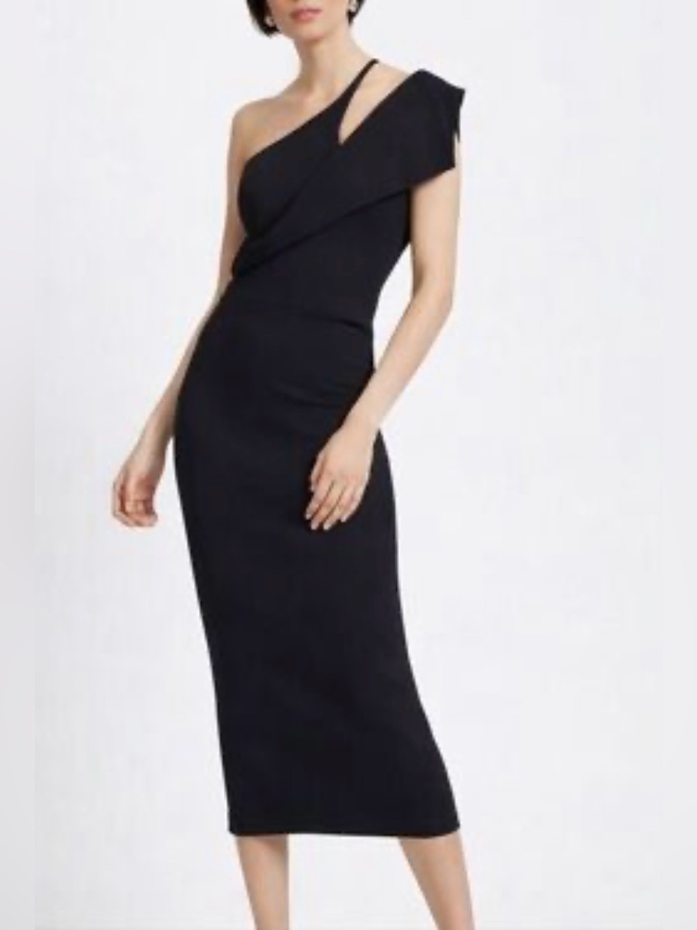 Marcella NYC One Shoulder Midi Cocktail Dress Black Size S